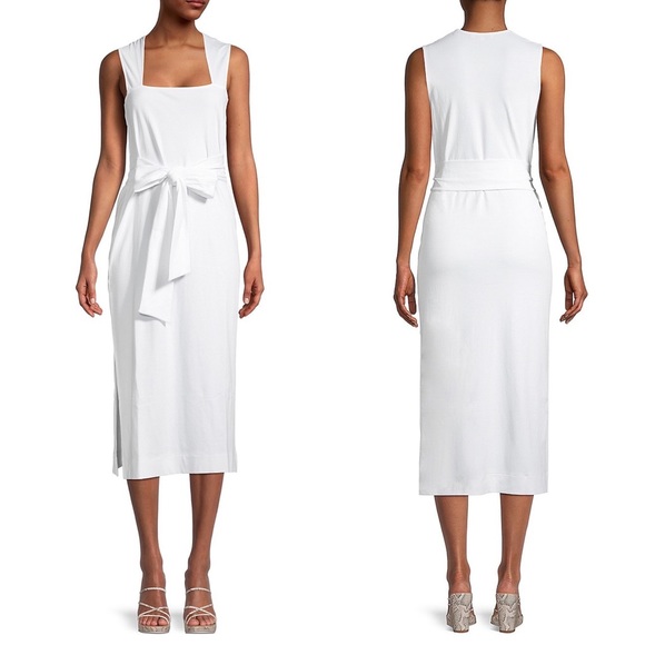 Vince Belted Pima Cotton Midi Dress, White, Size S New with Tag Retail $225.00 - Picture 8 of 8